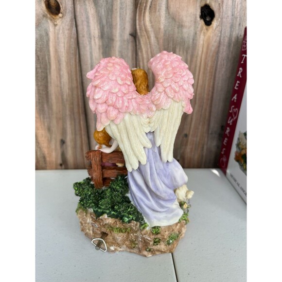 Treasures Musical Angel Figurine Puppy Kids on Bench - Picture 6 of 9
